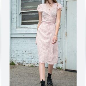 Brandy Melville Robbie pink floral wrap midi dress